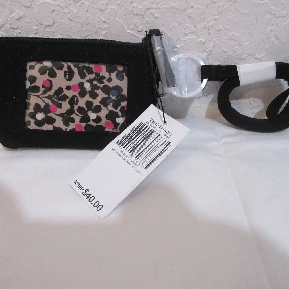 Vera Bradley Iconic Classic Black Zip ID & Lanyard NWT